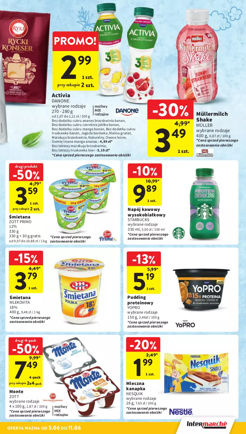 Gazetka promocyjna Intermarche - Gazetka Intermarche - ważna 05.06 do 11.06.2025 - strona 21 - produkty: Activia, Ananas, Borówka, Danone, Gra, Granat, Kiwi, Mango, Mleczna kanapka, Mleko, Mlekovita, Monte, Müller, Müllermilch, Napój, Nesquik, Owoce, Pudding, Sok, Zott, Zott Primo