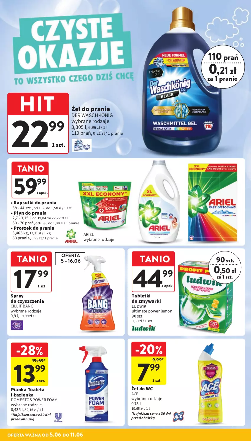 Gazetka promocyjna Intermarche - Gazetka Intermarche - ważna 05.06 do 11.06.2025 - strona 38 - produkty: Ariel, Cillit Bang, Domestos, Kapsułki do prania, König, Ludwik, Płyn do prania, Proszek do prania, Spray do czyszczenia, Tablet, Tabletki do zmywarki, Zmywarki