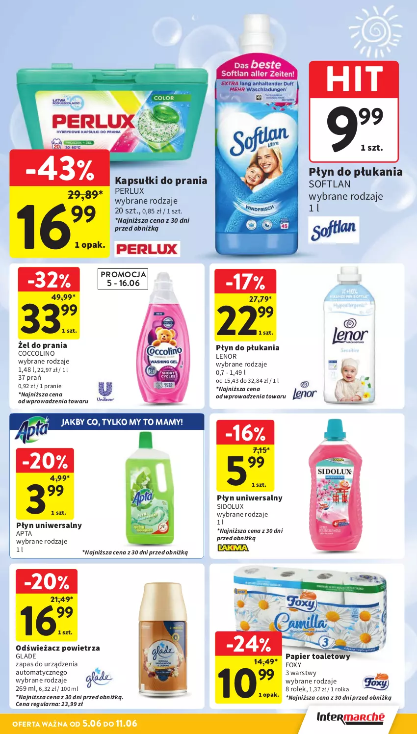 Gazetka promocyjna Intermarche - Gazetka Intermarche - ważna 05.06 do 11.06.2025 - strona 39 - produkty: Coccolino, Foxy, Kapsułki do prania, Lenor, Odświeżacz powietrza, Papier, Papier toaletowy, Płyn do płukania, Sidolux