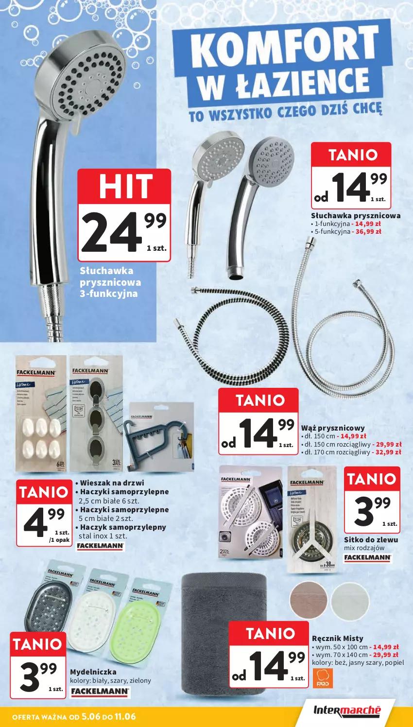 Gazetka promocyjna Intermarche - Gazetka Intermarche - ważna 05.06 do 11.06.2025 - strona 43 - produkty: Drzwi, Haczyk, Mop, Mydelniczka, Ręcznik, Sitko, Słuchawka prysznicowa, Wieszak, Zlew