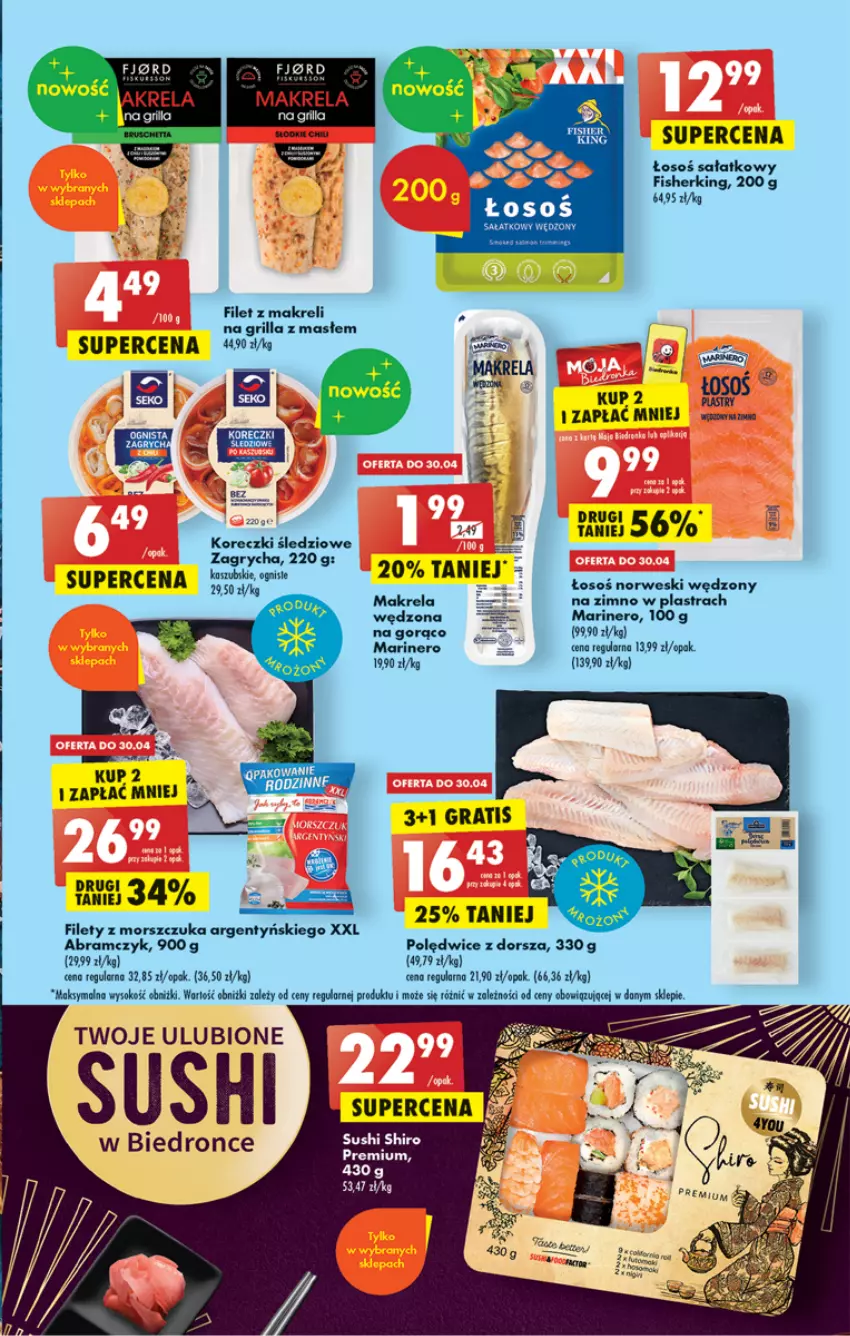 Gazetka promocyjna Biedronka - ważna 27.04 do 03.05.2023 - strona 43 - produkty: Dorsz, Dron, Filet z makreli, Grill, Sałat, Sok, Sushi