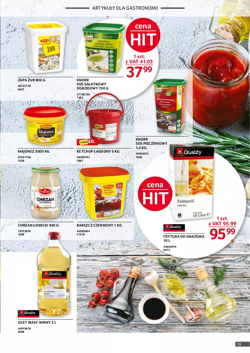 Gazetka promocyjna Selgros - Oferta gastronomiczna - ważna 01.02 do 28.02.2022 - strona 13 - produkty: Chrzan, Ketchup, Knorr, Majonez, Ocet, Piec, Sałat, Sos, Sos pieczeniowy, Zupa