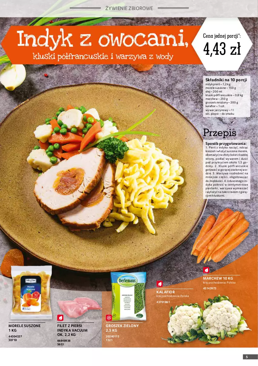 Gazetka promocyjna Selgros - Oferta gastronomiczna - ważna 01.02 do 28.02.2022 - strona 5 - produkty: Filet z piersi indyka, Groszek, Kalafior, Kosz, Metro, Olej, Pieprz, Plasterki, Por, Sól, Talerz, Warzywa