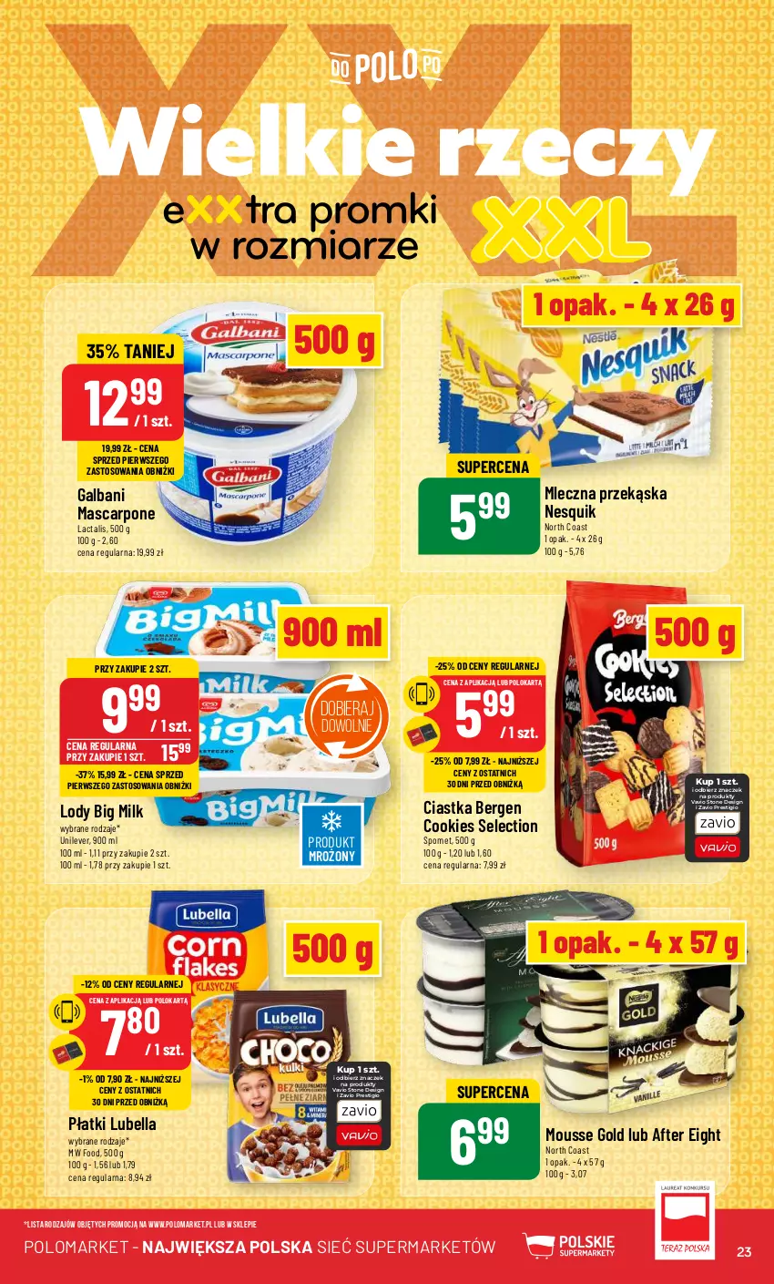 Gazetka promocyjna PoloMarket - Gazetka pomocyjna - ważna 10.04 do 16.04.2024 - strona 23 - produkty: Bell, Bella, Big Milk, Ciastka, Galbani, Lody, Lubella, Mascarpone, Nesquik