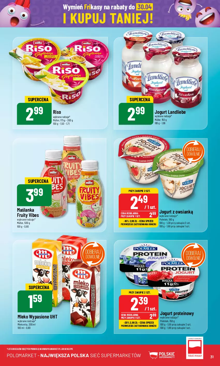 Gazetka promocyjna PoloMarket - Gazetka pomocyjna - ważna 10.04 do 16.04.2024 - strona 31 - produkty: Jogurt, Maślanka, Mleko, Mlekovita, Müller, POLMLEK