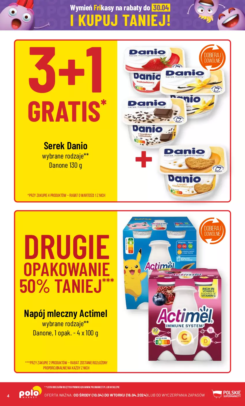 Gazetka promocyjna PoloMarket - Gazetka pomocyjna - ważna 10.04 do 16.04.2024 - strona 4 - produkty: Actimel, Danio, Danone, Gra, Napój, Napój mleczny, Por, Ser, Serek