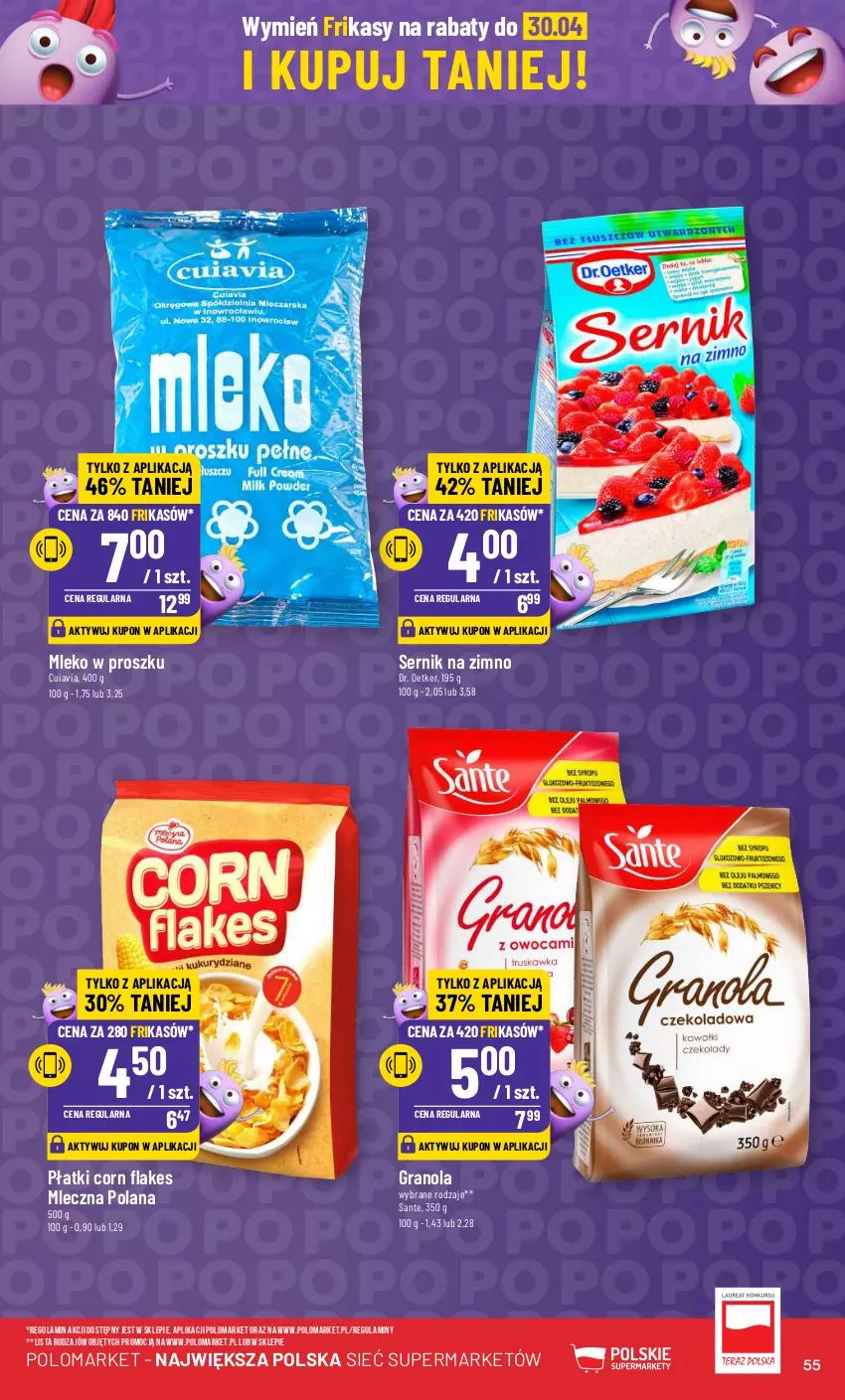 Gazetka promocyjna PoloMarket - Gazetka pomocyjna - ważna 10.04 do 16.04.2024 - strona 55 - produkty: Corn flakes, Dr. Oetker, Gra, Granola, LANA, Mleko, Mleko w proszku, Sante, Ser