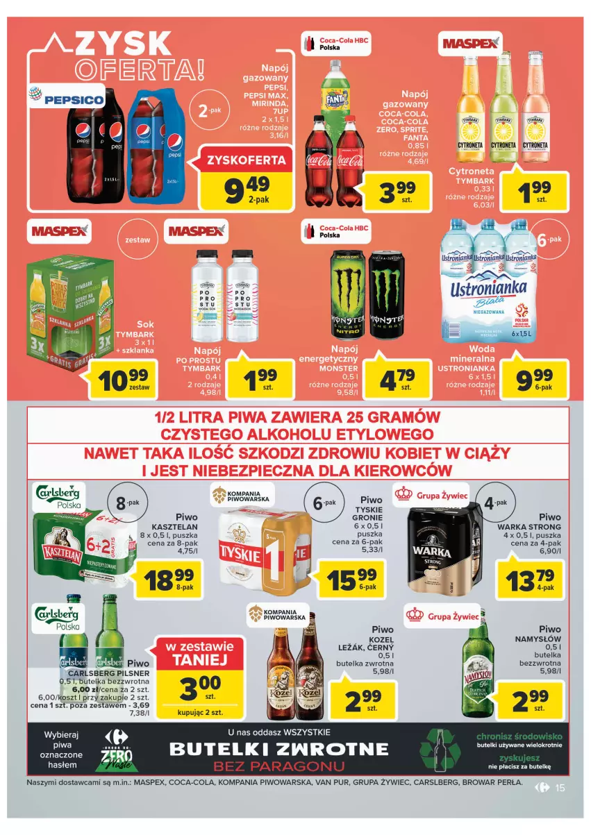 Gazetka promocyjna Carrefour - Gazetka Carrefour ZyskOferty - ważna 23.05 do 28.05.2022 - strona 15 - produkty: Carlsberg, Cars, Coca-Cola, Kasztelan, Kosz, Kozel, Namysłów, Perła, Piwo, Pur, Tyskie, Warka