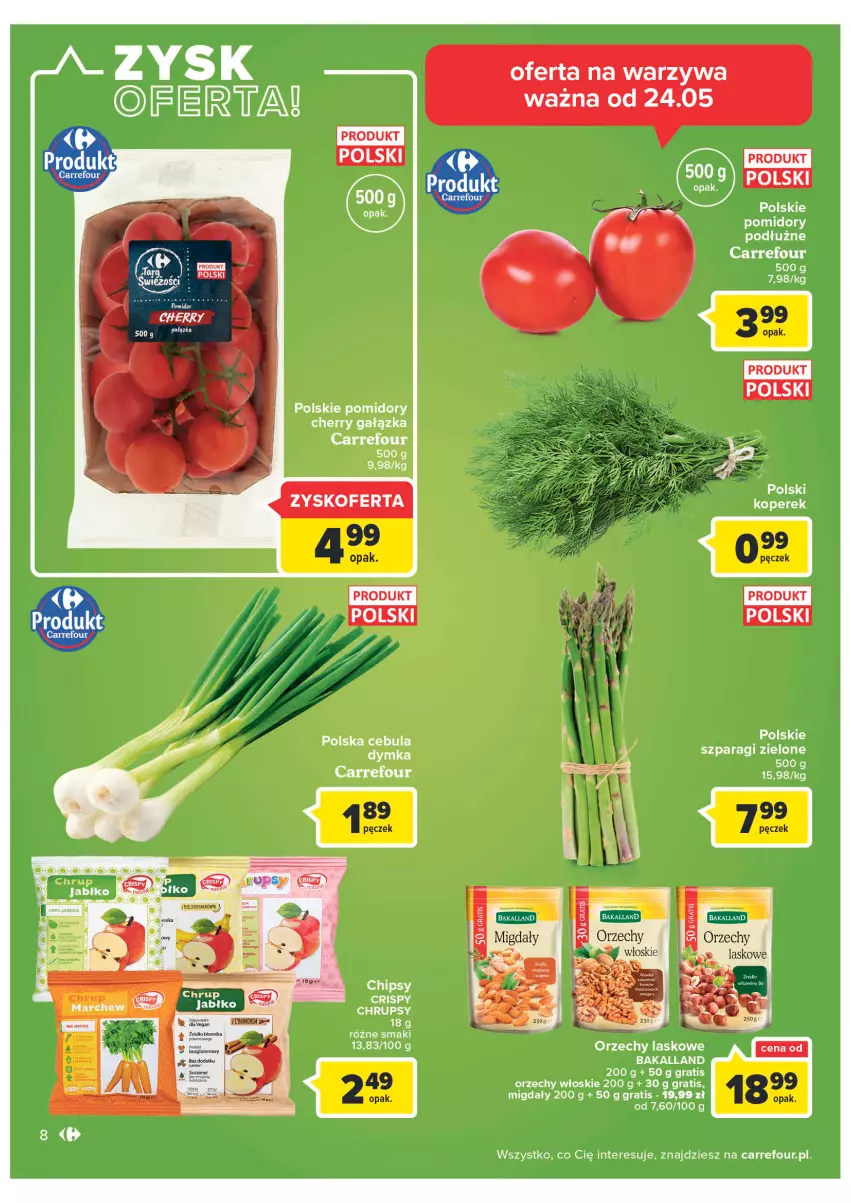 Gazetka promocyjna Carrefour - Gazetka Carrefour ZyskOferty - ważna 23.05 do 28.05.2022 - strona 8 - produkty: Bakalland, Cebula, Gra, Migdały, Orzechy włoskie, Pomidory