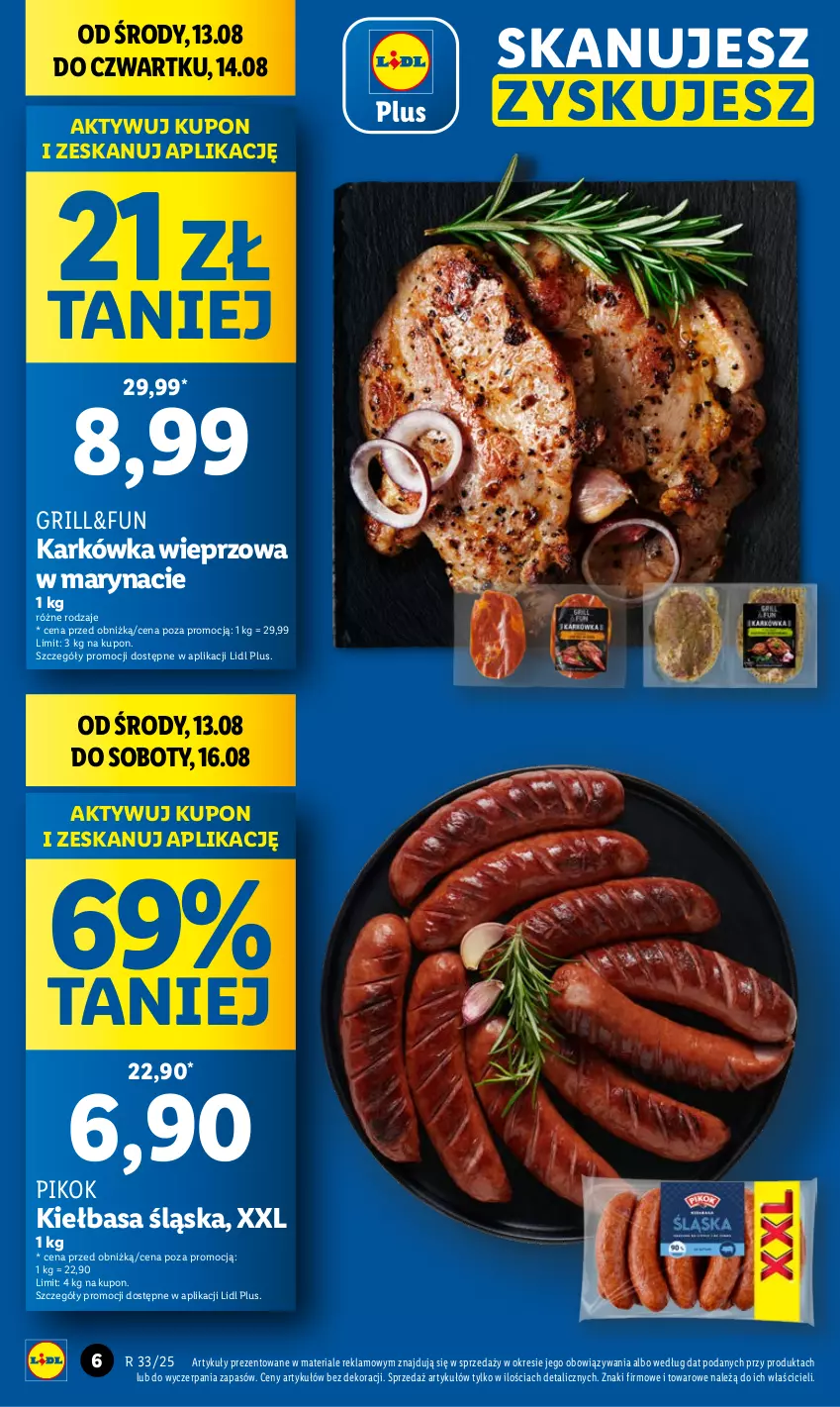 Gazetka promocyjna Lidl - GAZETKA - ważna 13.08 do 16.08.2025 - strona 6 - produkty: Grill, Karkówka wieprzowa, Kiełbasa, Kiełbasa śląska, PIKOK