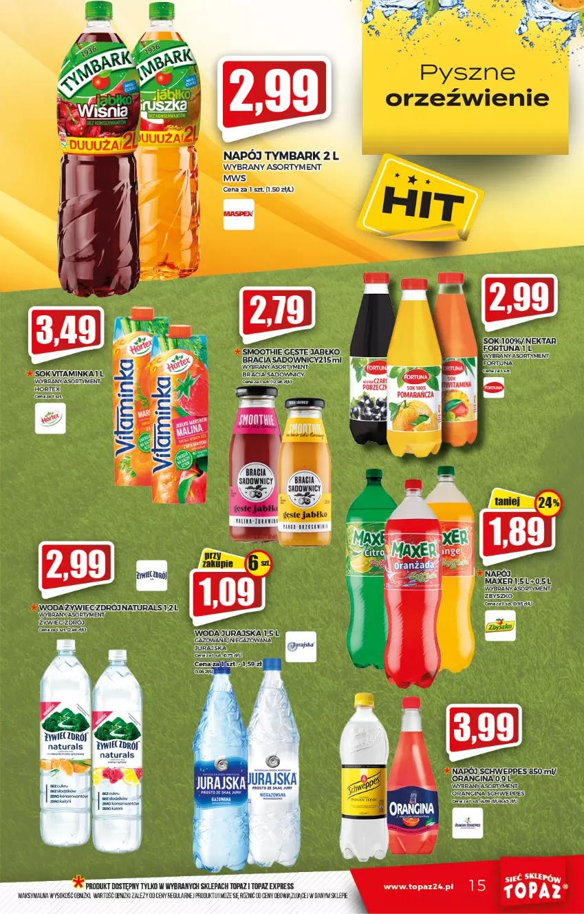 Gazetka promocyjna Topaz - Gazetka - ważna 23.09 do 29.09.2021 - strona 15 - produkty: Fortuna, Gin, Hortex, Inka, Maxer, Napój, Nektar, Por, Schweppes, Smoothie, Sok, Top, Woda