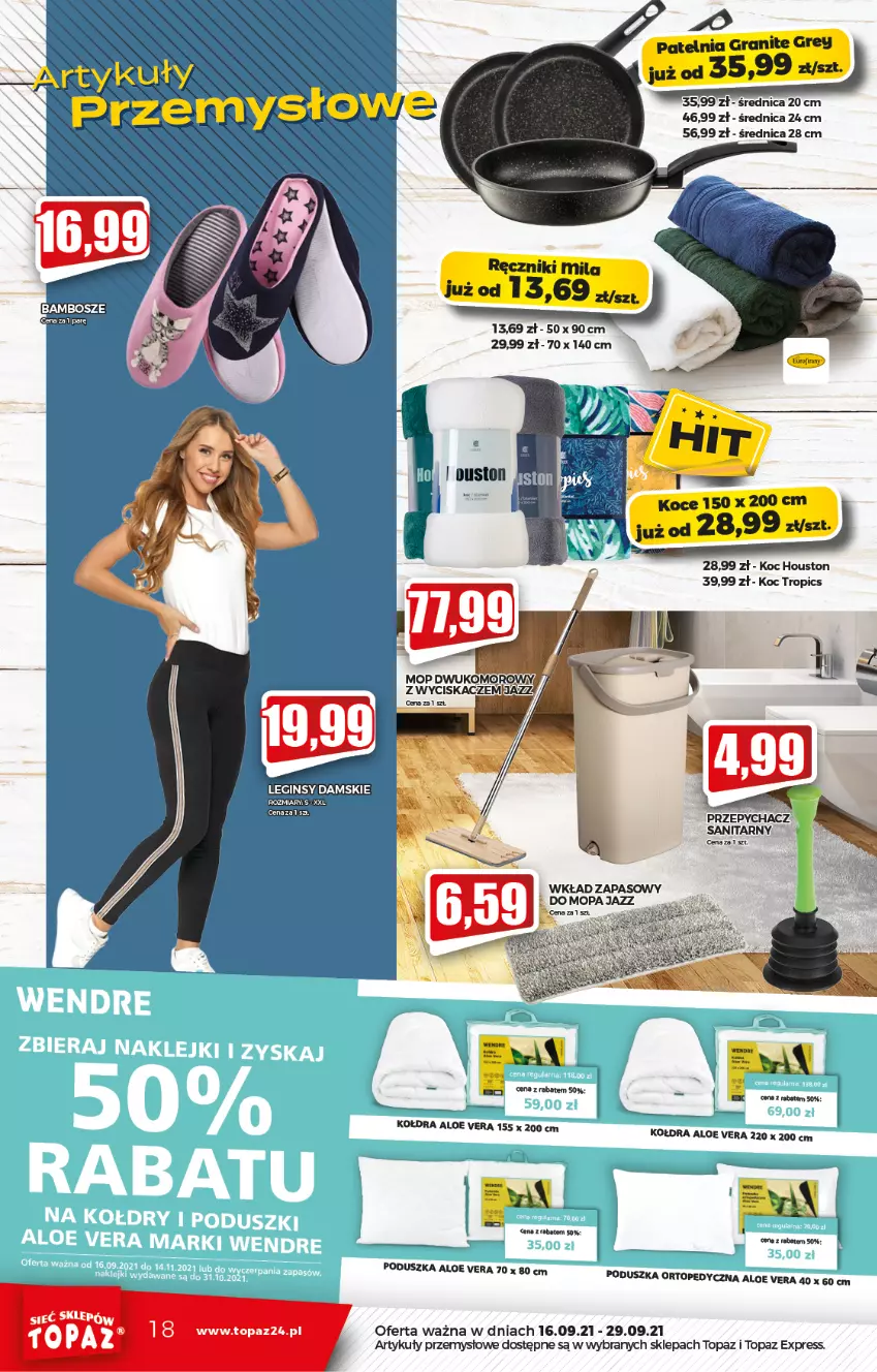 Gazetka promocyjna Topaz - Gazetka - ważna 23.09 do 29.09.2021 - strona 18 - produkty: Aloe vera, Koc, Kołdra, Mop, Poduszka, Top