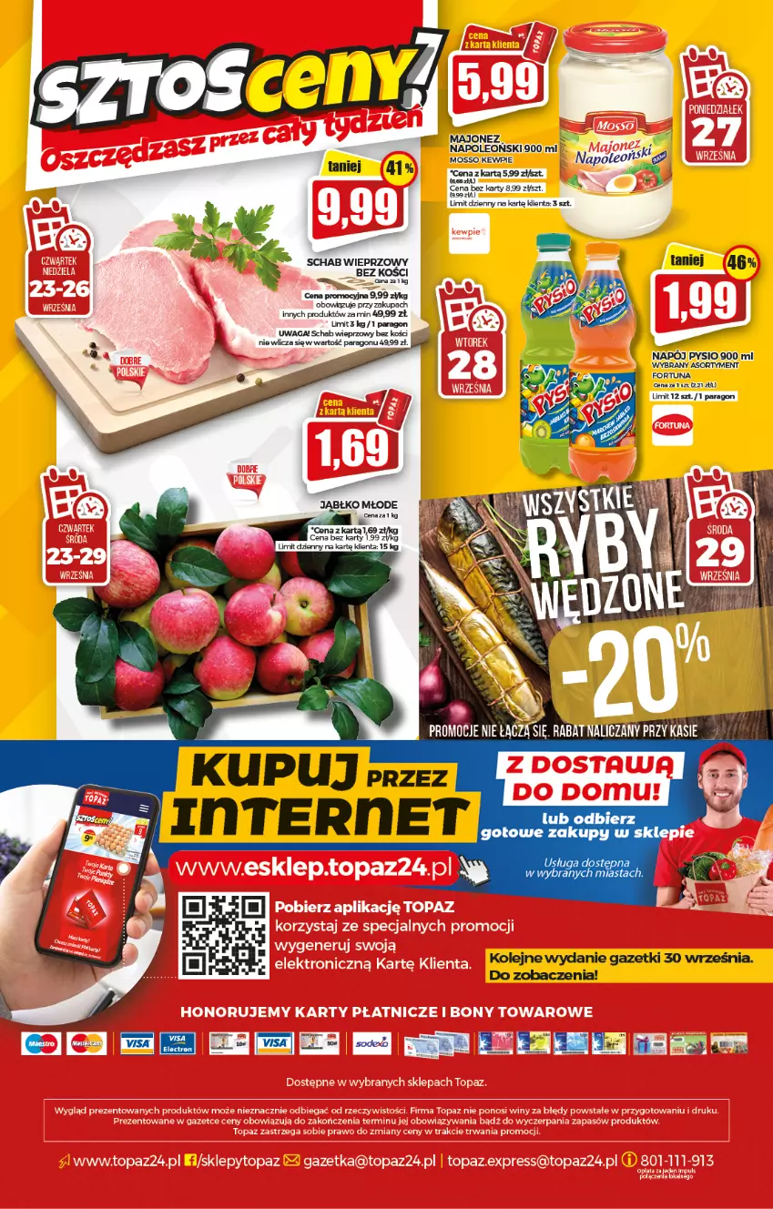 Gazetka promocyjna Topaz - Gazetka - ważna 23.09 do 29.09.2021 - strona 20 - produkty: Fortuna, Napój, Olej, Oleo, Schab wieprzowy, Waga