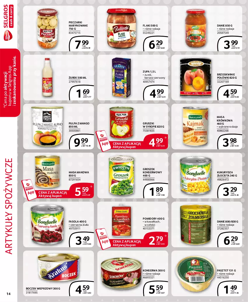 Gazetka promocyjna Selgros - Extra Oferta - ważna 01.03 do 31.03.2021 - strona 14 - produkty: Artykuły spożywcze, Boczek, Boczek wieprzowy, Brzoskwinie, Fa, Fasola, Flaki, Groszek, Gruszki, Kawa, Kukurydza, LG, Mango, Masa krówkowa, Pasztet, Piec, Pomidory, Ser, Syrop, Zupa