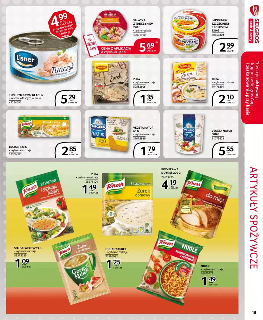 Gazetka promocyjna Selgros - Extra Oferta - ważna 01.03 do 31.03.2021 - strona 15 - produkty: Artykuły spożywcze, Bulion, Kawa, Kubek, LG, Lion, Olej, Papryka, Paprykarz, Paprykarz szczeciński, Sałat, Sałatka, Sos, Tuńczyk, Vegeta, Vegeta Natur, Zupa