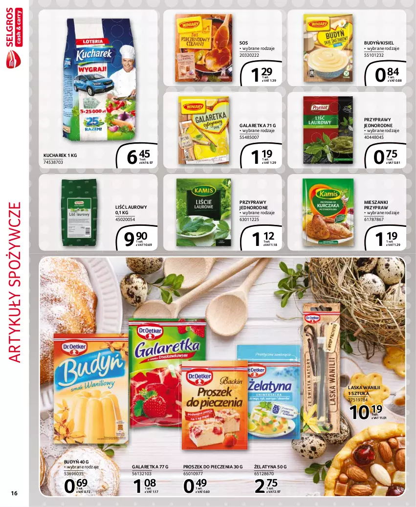 Gazetka promocyjna Selgros - Extra Oferta - ważna 01.03 do 31.03.2021 - strona 16 - produkty: Artykuły spożywcze, Budyń, Gala, Galaretka, Kisiel, Kucharek, Laur, Piec, Proszek do pieczenia, Przyprawy, Sos