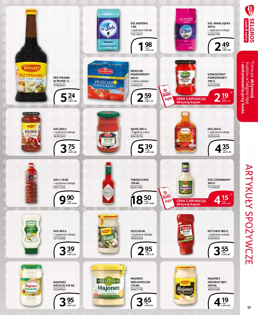 Gazetka promocyjna Selgros - Extra Oferta - ważna 01.03 do 31.03.2021 - strona 17 - produkty: Artykuły spożywcze, Ketchup, Koncentrat pomidorowy, LG, Majonez, Przyprawa w płynie, Sól, Sól himalajska, Sos, Sos czosnkowy