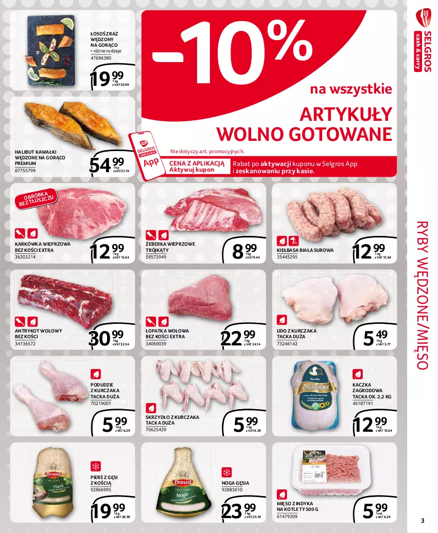 Gazetka promocyjna Selgros - Extra Oferta - ważna 01.03 do 31.03.2021 - strona 3 - produkty: Antrykot wołowy, Halibut, Kaczka, Karkówka wieprzowa, Kawa, Kiełbasa, Kiełbasa biała, Kotlet, Kurczak, LG, Mięso, Mięso z indyka, Podudzie z kurczaka, Udo z kurczaka