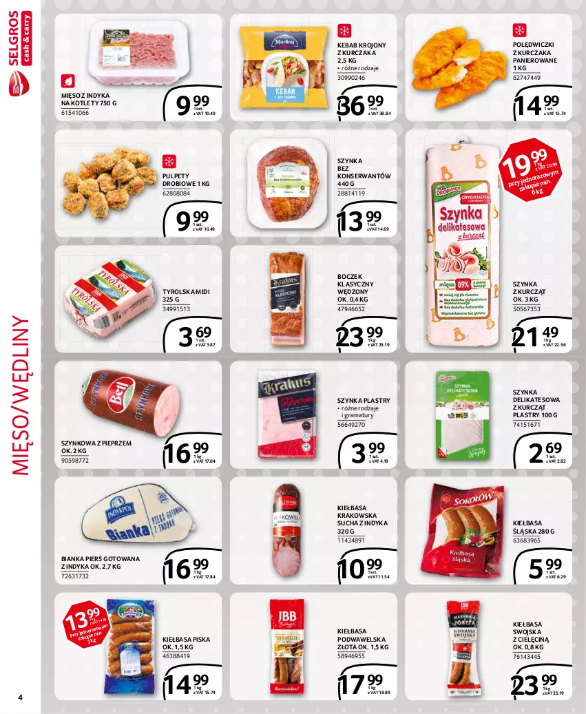 Gazetka promocyjna Selgros - Extra Oferta - ważna 01.03 do 31.03.2021 - strona 4 - produkty: Bianka, Boczek, Gra, Kebab, Kiełbasa, Kiełbasa krakowska, Kiełbasa podwawelska, Kiełbasa śląska, Kotlet, Kurczak, Mięso, Mięso z indyka, Pieprz, Polędwiczki z kurczaka, Pulpety, Rama, Ser, Szynka, Szynka delikatesowa, Wawel