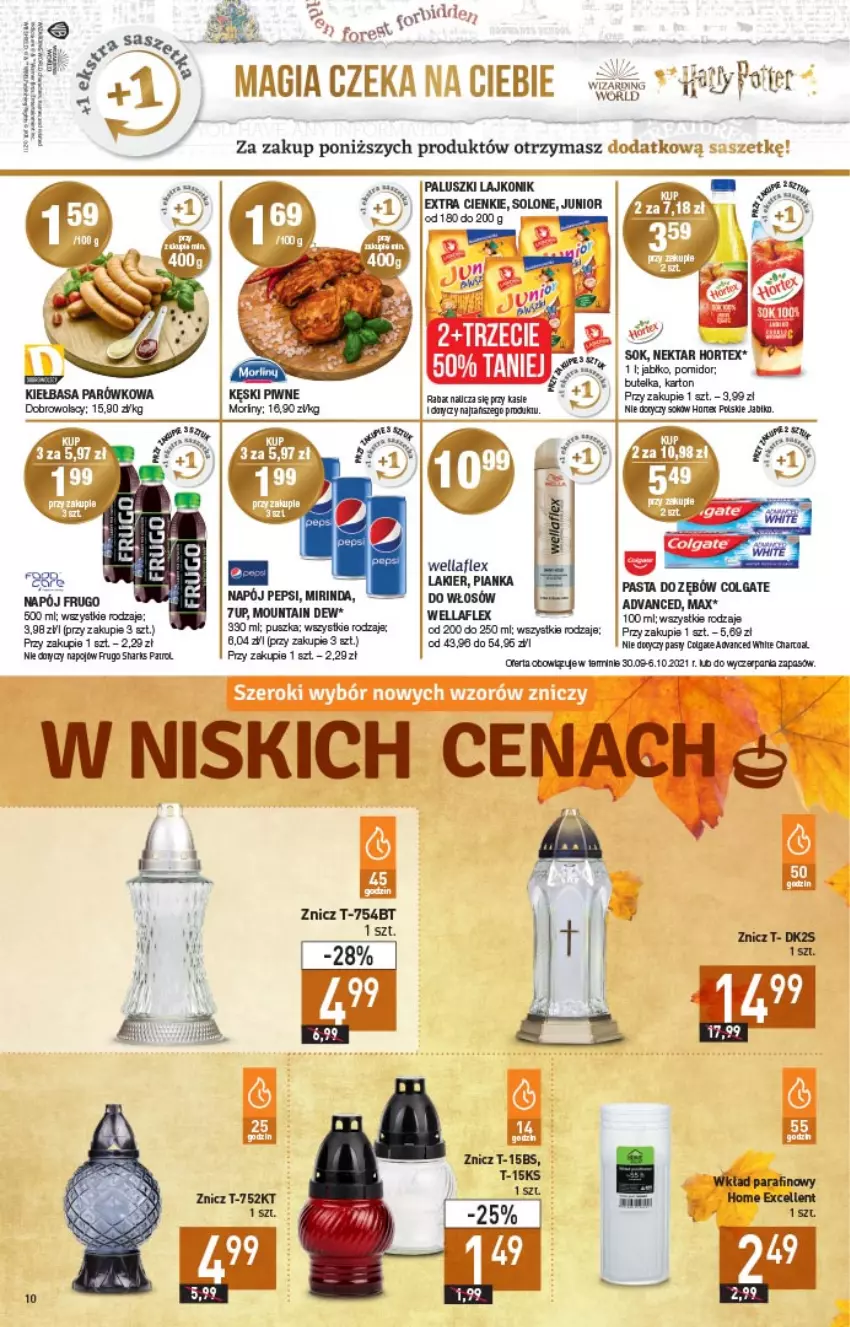 Gazetka promocyjna Stokrotka - Market - ważna 30.09 do 06.10.2021 - strona 10 - produkty: Colgate, Fa, Kęski piwne, Lajkonik, Lakier, LG, Mirinda, Napój, Nektar, Pasta do zębów, Pepsi, Pianka do włosów, Sok, Wella, Wellaflex, Znicz