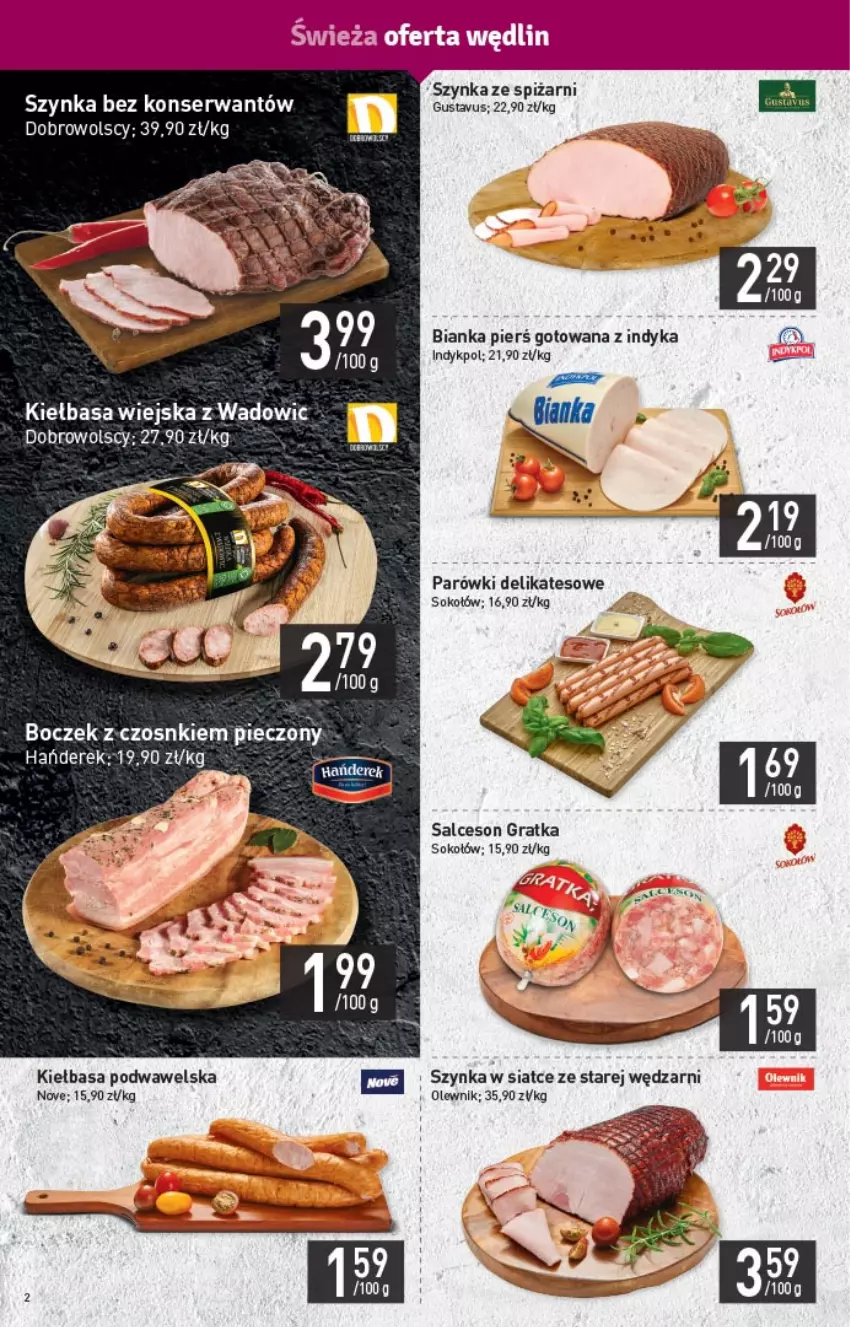 Gazetka promocyjna Stokrotka - Market - ważna 30.09 do 06.10.2021 - strona 2 - produkty: Bianka, Boczek, Gra, Kiełbasa, Kiełbasa podwawelska, Kiełbasa wiejska, Olewnik, Parówki, Piec, Salceson, Ser, Sok, Sokołów, Szynka, Wawel