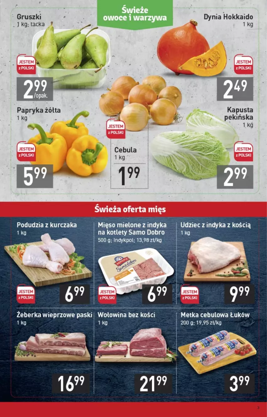 Gazetka promocyjna Stokrotka - Market - ważna 30.09 do 06.10.2021 - strona 3 - produkty: Cebula, Kotlet, Kurczak, Mięso, Mięso mielone, Papryka, Papryka żółta, Udziec z indyka, Wołowina, Wołowina bez kości