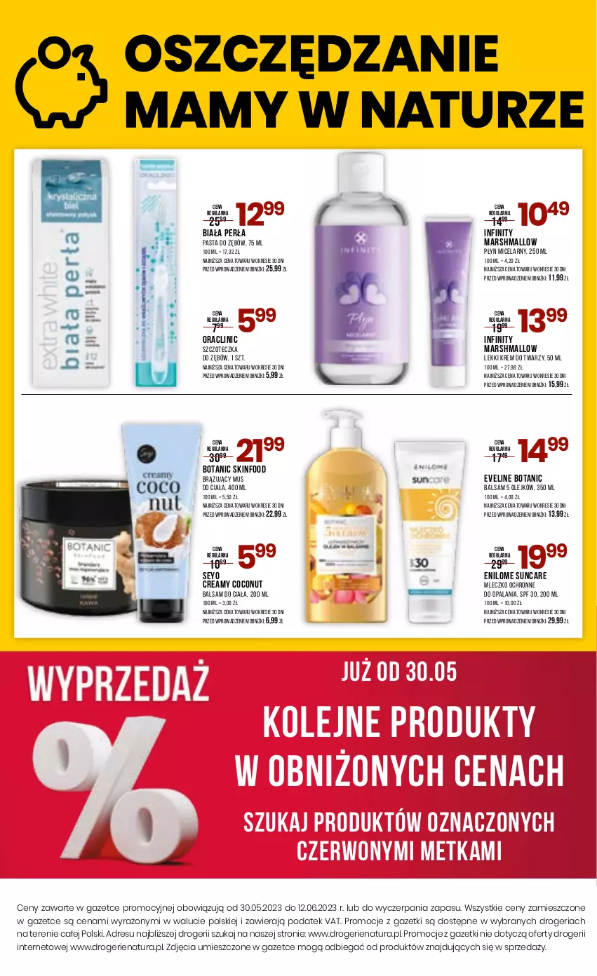 Gazetka promocyjna Drogerie Natura - Gazetka Drogerie Natura - ważna 30.05 do 12.06.2023 - strona 16 - produkty: Balsam do ciała, Clin, Dres, Eveline, JBL, Krem do twarzy, Mars, Mleczko, Mus, Olej, Pasta do zębów, Perła, Płyn micelarny, SKINFOOD, Szczoteczka, Szczoteczka do zębów