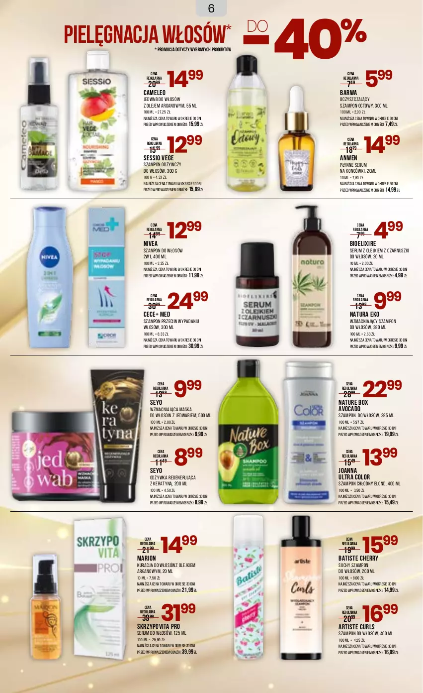 Gazetka promocyjna Drogerie Natura - Gazetka Drogerie Natura - ważna 30.05 do 12.06.2023 - strona 6 - produkty: Avocado, Batiste, Eleo, Joanna, Maska, Maska do włosów, Nature Box, Nivea, Odżywka, Olej, Pielęgnacja włosów, Rum, Ser, Serum, Serum do włosów, SESSIO, Suchy szampon, Szampon