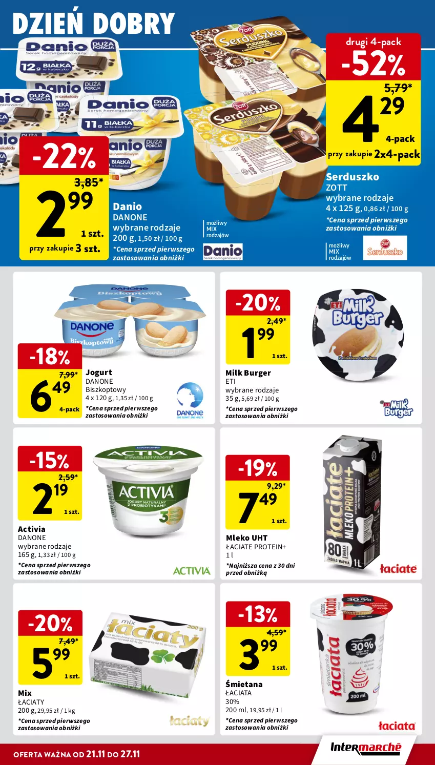 Gazetka promocyjna Intermarche - Gazetka Intermarche - ważna 21.11 do 27.11.2024 - strona 23 - produkty: Activia, Burger, Danio, Danone, Jogurt, Mleko, Ser, Zott