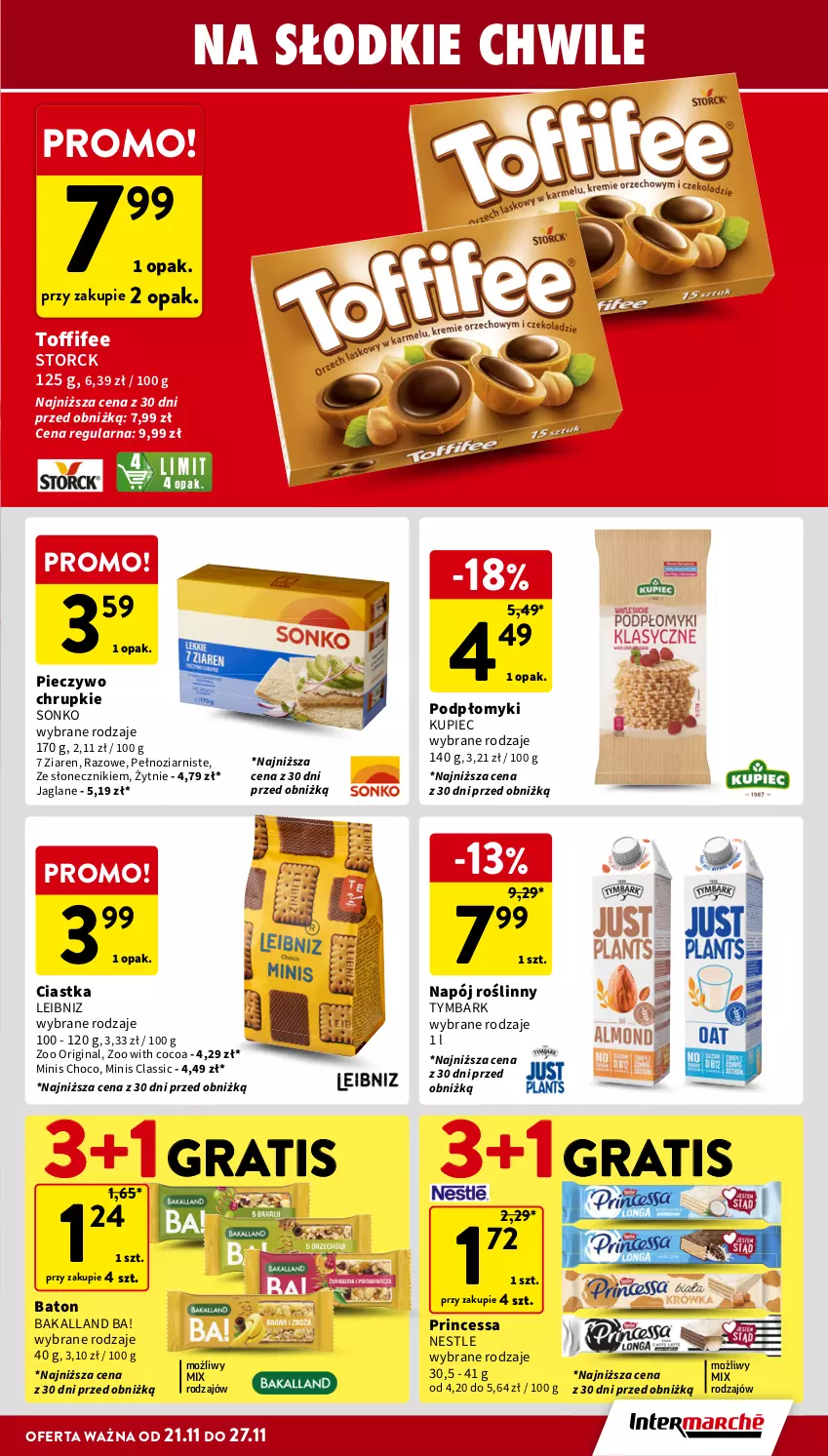 Gazetka promocyjna Intermarche - Gazetka Intermarche - ważna 21.11 do 27.11.2024 - strona 29 - produkty: Ba!, Bakalland, Baton, Chrupki, Ciastka, Gin, Gra, Kupiec, Napój, Napój roślinny, Piec, Pieczywo, Pieczywo chrupkie, Princessa, Sonko, Tymbark