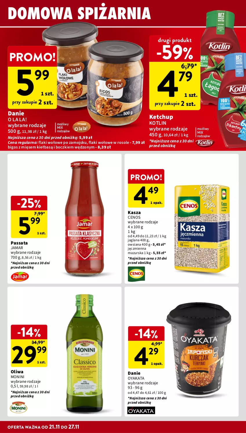 Gazetka promocyjna Intermarche - Gazetka Intermarche - ważna 21.11 do 27.11.2024 - strona 30 - produkty: Bigos, Cenos, Flaki, Flaki wołowe, Kasza, Ketchup, Kotlin, LANA, Monini