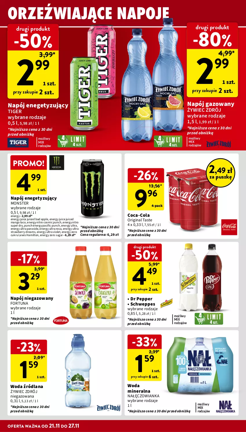 Gazetka promocyjna Intermarche - Gazetka Intermarche - ważna 21.11 do 27.11.2024 - strona 32 - produkty: Cif, Coca-Cola, Fortuna, Gin, LANA, Mango, Nałęczowianka, Napój, Napój gazowany, Napój niegazowany, Napoje, Piwo, Schweppes, Tiger, Warka, Woda, Woda mineralna