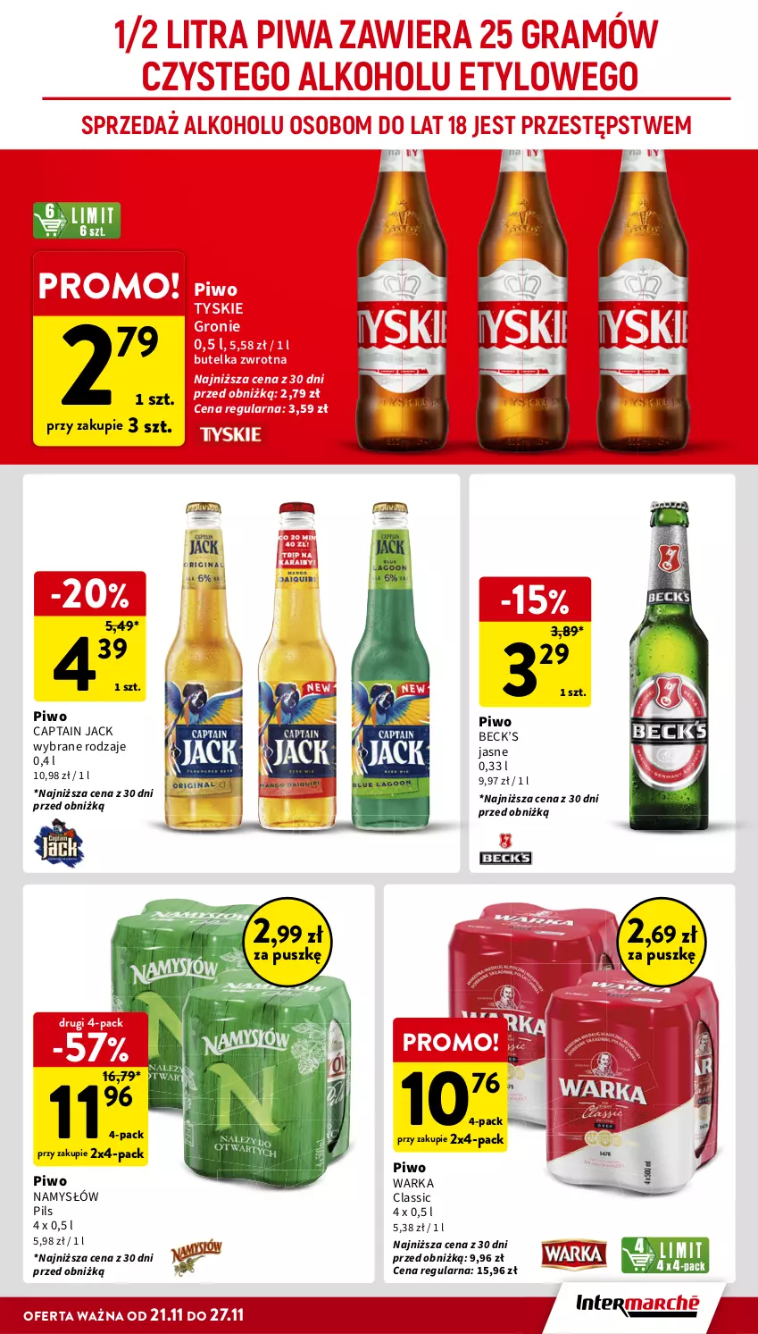 Gazetka promocyjna Intermarche - Gazetka Intermarche - ważna 21.11 do 27.11.2024 - strona 33 - produkty: Captain Jack, Gra, Namysłów, Piwa, Piwo, Tyskie, Warka