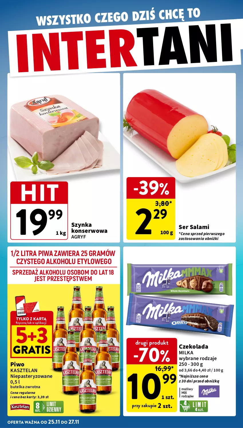 Gazetka promocyjna Intermarche - Gazetka Intermarche - ważna 21.11 do 27.11.2024 - strona 46 - produkty: Czekolada, Gra, Gry, Kasztelan, Milka, Piwa, Piwo, Salami, Ser, Ser salami, Szynka