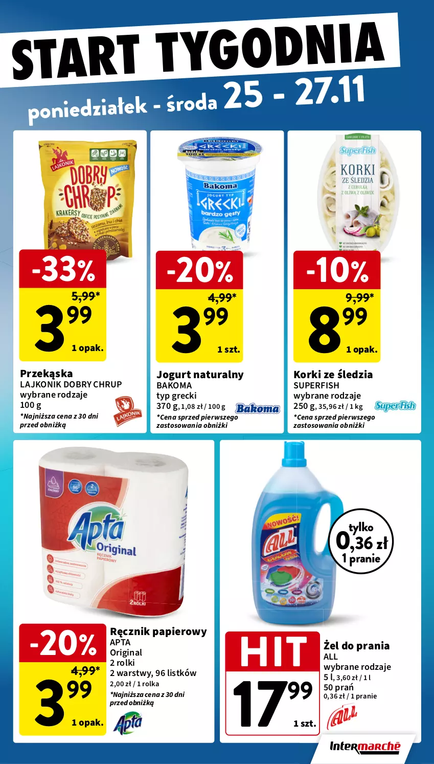 Gazetka promocyjna Intermarche - Gazetka Intermarche - ważna 21.11 do 27.11.2024 - strona 47 - produkty: Bakoma, Gin, Jogurt, Jogurt naturalny, Lajkonik, Papier, Ręcznik, Rolki