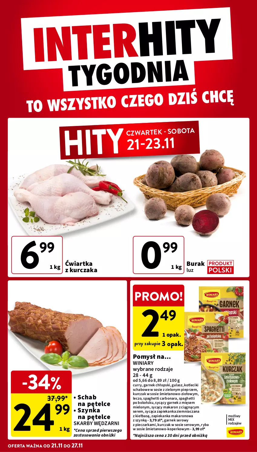 Gazetka promocyjna Intermarche - Gazetka Intermarche - ważna 21.11 do 27.11.2024 - strona 6 - produkty: Garnek, Kurczak, Makaron, Piec, Pieczarka, Pieprz, Ryba, Ser, Sos, Spaghetti, Szynka, Winiary, Zapiekanka