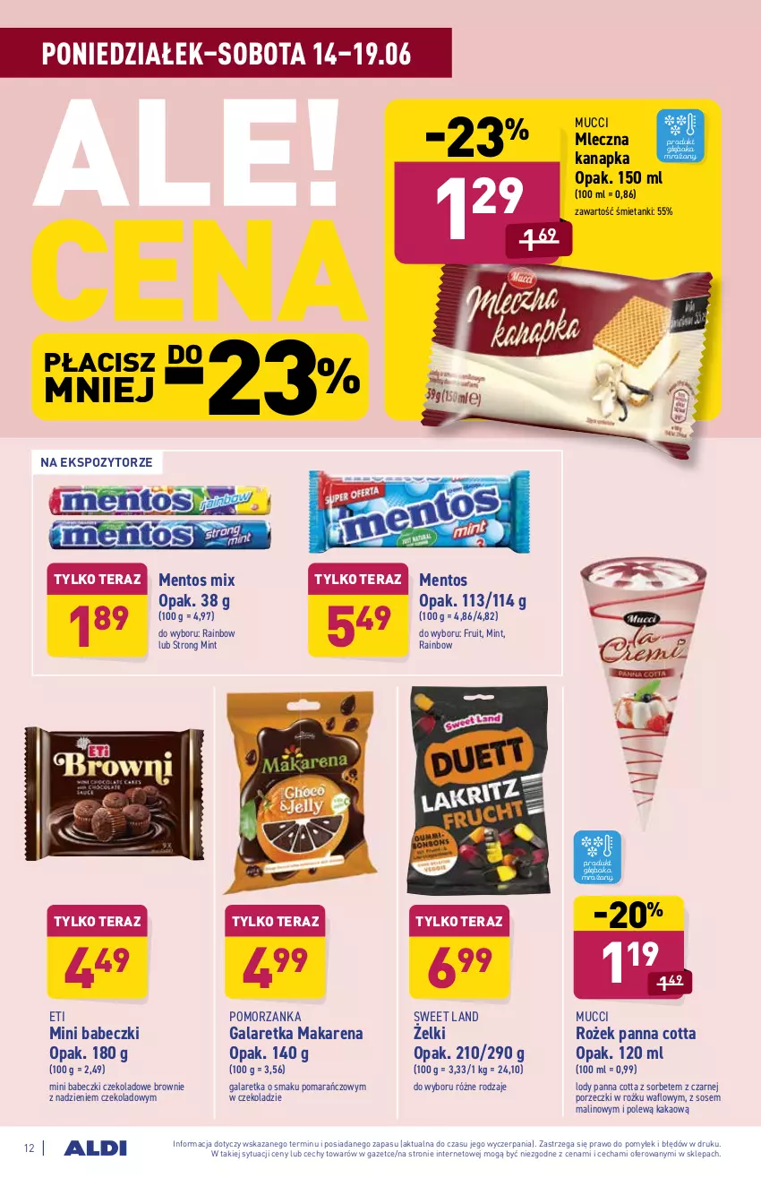 Gazetka promocyjna Aldi - ważna 14.06 do 19.06.2021 - strona 12 - produkty: Babeczki, Brownie, Gala, Galaretka, Kakao, Lody, Mentos, Panna cotta, Por, Sos, Tera