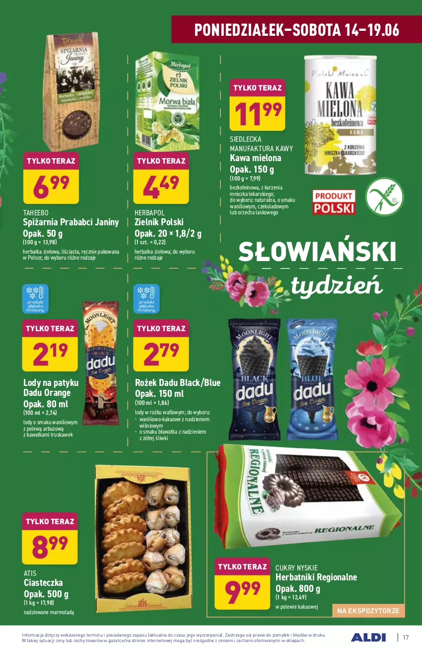 Gazetka promocyjna Aldi - ważna 14.06 do 19.06.2021 - strona 17 - produkty: Arbuz, Fa, Herbapol, Herbatniki, Kakao, Kawa, Kawa mielona, Lack, Lody, Mola, Tera