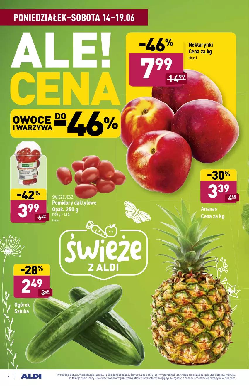 Gazetka promocyjna Aldi - ważna 14.06 do 19.06.2021 - strona 2 - produkty: Ananas, Nektar, Ogórek, Owoce, Pomidory, Warzywa