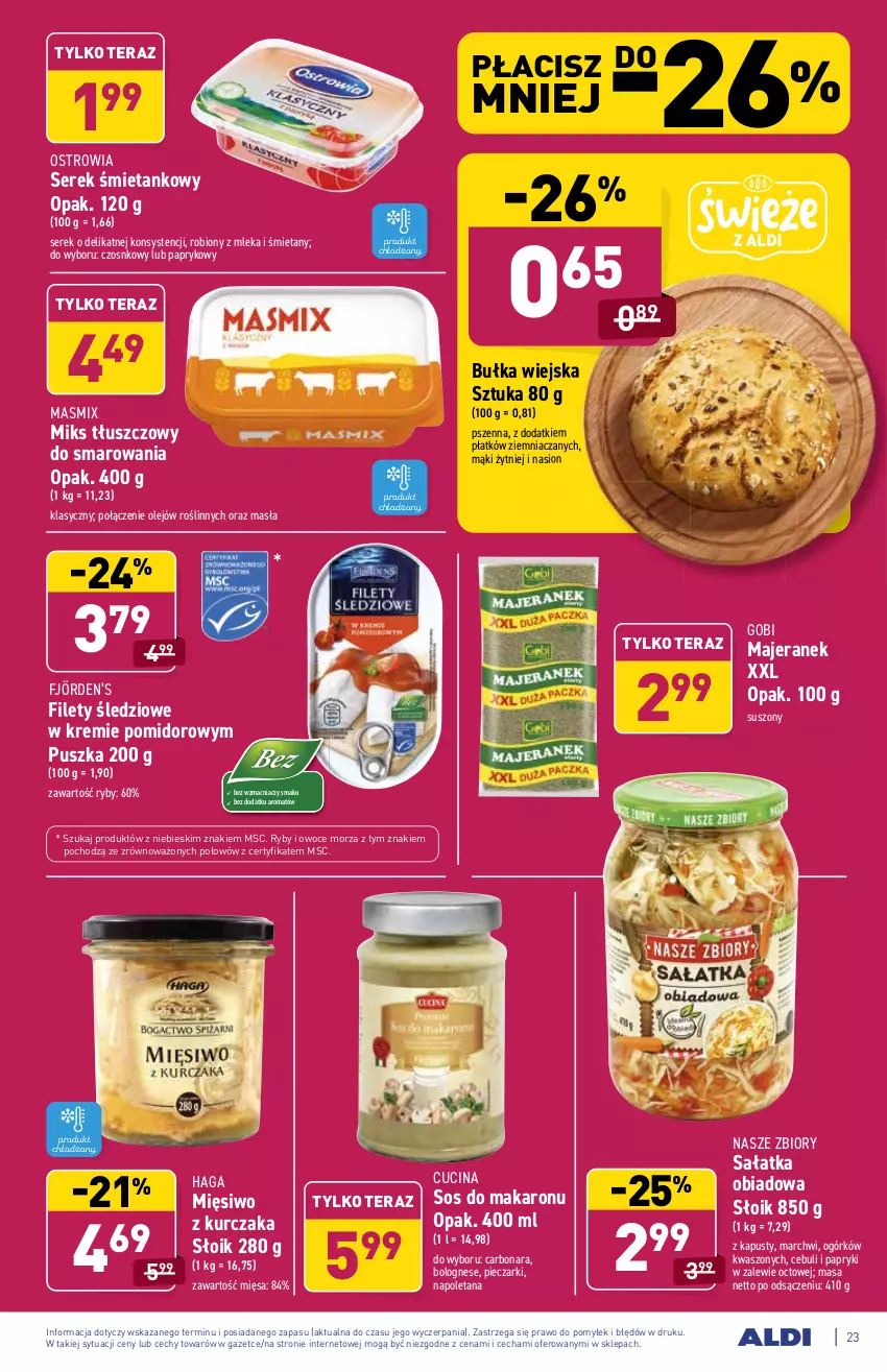 Gazetka promocyjna Aldi - ważna 14.06 do 19.06.2021 - strona 23 - produkty: Bułka, Kurczak, Makaron, Mięsiwo z kurczaka, Miks tłuszczowy, Olej, Owoce, Owoce morza, Piec, Ryby i owoce morza, Sałat, Sałatka, Ser, Serek, Sos, Sos do makaronu, Tera