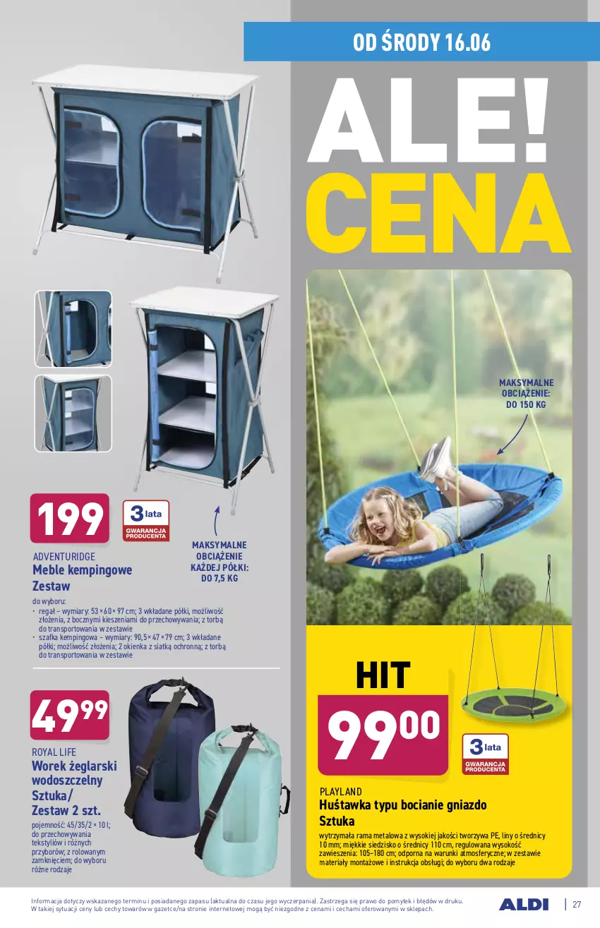 Gazetka promocyjna Aldi - ważna 14.06 do 19.06.2021 - strona 27 - produkty: Huśtawka, Meble, Por, Rama, Regał, Siedzisko, Sok, Sport, Szafka, Tran