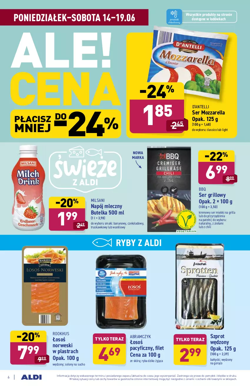 Gazetka promocyjna Aldi - ważna 14.06 do 19.06.2021 - strona 6 - produkty: Grill, Lodówka, Mozzarella, Napój, Napój mleczny, Ryba, Ser, Szprot, Tera