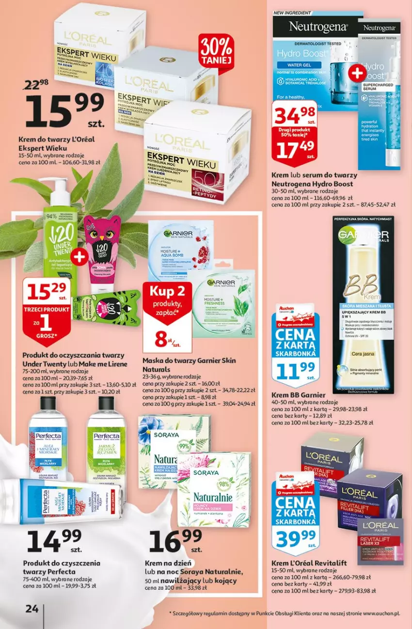 Gazetka promocyjna Auchan - Małe ceny Hipermarkety - ważna 02.09 do 08.09.2021 - strona 24 - produkty: Amica, BIC, Garnier, Halo, Krem bb, Krem do twarzy, Krem na dzień, Lirene, Maska, Maska do twarzy, Neutrogena, Perfecta, Rum, Ser, Serum, Serum do twarzy