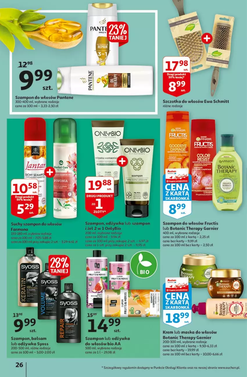 Gazetka promocyjna Auchan - Małe ceny Hipermarkety - ważna 02.09 do 08.09.2021 - strona 26 - produkty: Fa, Fructis, Garnier, Maska, Maska do włosów, Odżywka, Pantene, Suchy szampon, Syoss, Szampon, Szczotka, Szczotka do włosów