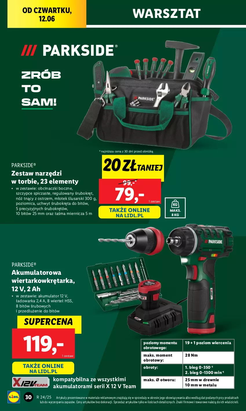 Gazetka promocyjna Lidl - GAZETKA - ważna 09.06 do 14.06.2025 - strona 40 - produkty: Akumulator, Akumulatorowa wiertarkowkrętark, Młot, Młotek, Parkside, Poziomica, Ser, Szczypce, Tarka, Taśma miernicza, Warka, Wiertarkowkrętarka, Wkręt, Wkrętarka, Zestaw narzędzi
