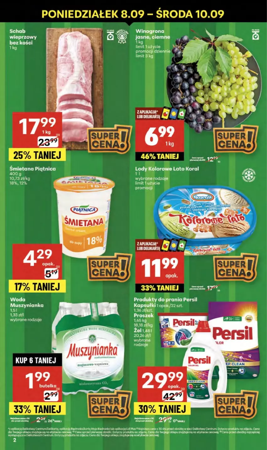 Gazetka promocyjna Delikatesy Centrum - Franczyza DC36 Czwartek - ważna 04.09 do 10.09.2025 - strona 2 - produkty: Dron, Koc, Lody, Mus, Muszynianka, Persil, Rum, Wino, Winogrona