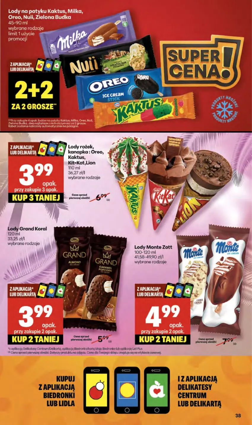 Gazetka promocyjna Delikatesy Centrum - Franczyza DC36 Czwartek - ważna 04.09 do 10.09.2025 - strona 38 - produkty: Dron, Gra, Kaktus, Koc, Lion, Lody, Monte, Oreo, Rum, Zott