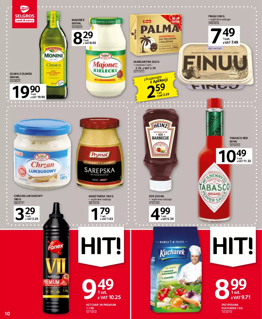 Gazetka promocyjna Selgros - Oferta spożywcza - ważna 11.04 do 19.04.2023 - strona 10 - produkty: Chrzan, Finuu, Ketchup, Kucharek, Majonez, Margaryna, Mus, Musztarda, Oliwa z oliwek, Sos