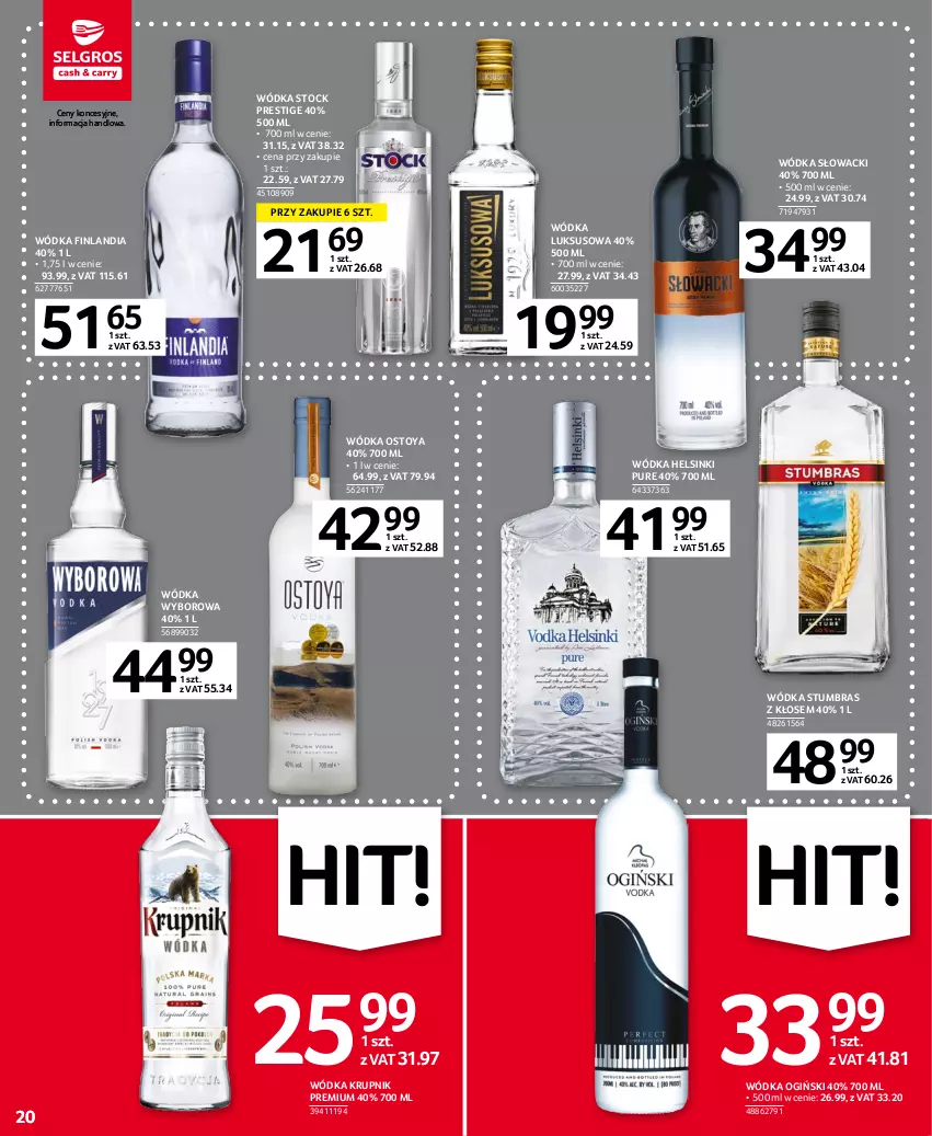 Gazetka promocyjna Selgros - Oferta spożywcza - ważna 11.04 do 19.04.2023 - strona 20 - produkty: Finlandia, Krupnik, Ogiński, Pur, Stock, Wódka, Wyborowa