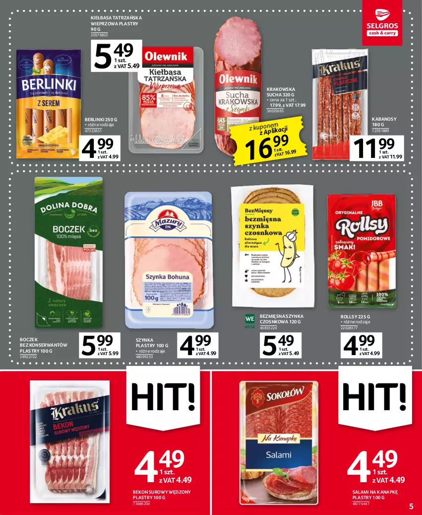 Gazetka promocyjna Selgros - Oferta spożywcza - ważna 11.04 do 19.04.2023 - strona 5 - produkty: Beko, Berlinki, Boczek, Kabanos, Kiełbasa, Salami, Ser, Szynka